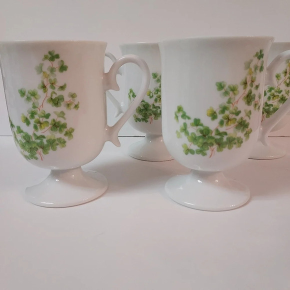 Set of 4 House of Prill Shamrock/Clover Pedestal Style Coffee Cups - Picture 6 of 8